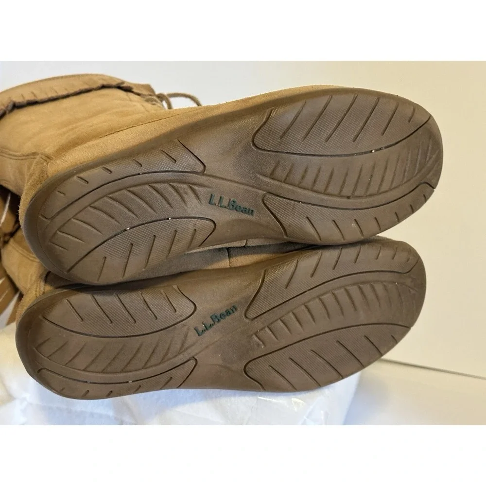 L L Bean Suede Leather Tan Tassel Fringe Sheepskin Lined Winter Boots Size 7‎ M